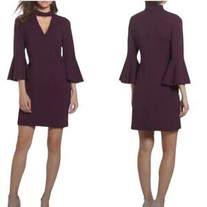 Eliza J. NWT $128 Purple Choker Neck A-Line Dress, Bell Sleeves Women's Size 12
